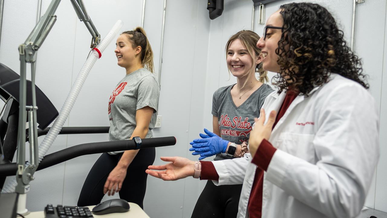 Three women in a treadmill testing center